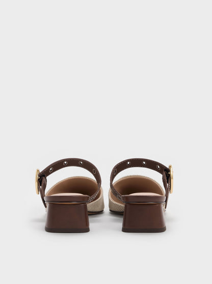CHARLES & KEITH Exclusive / Sepphe Twill Buckle-Strap Heeled Mules - Brown