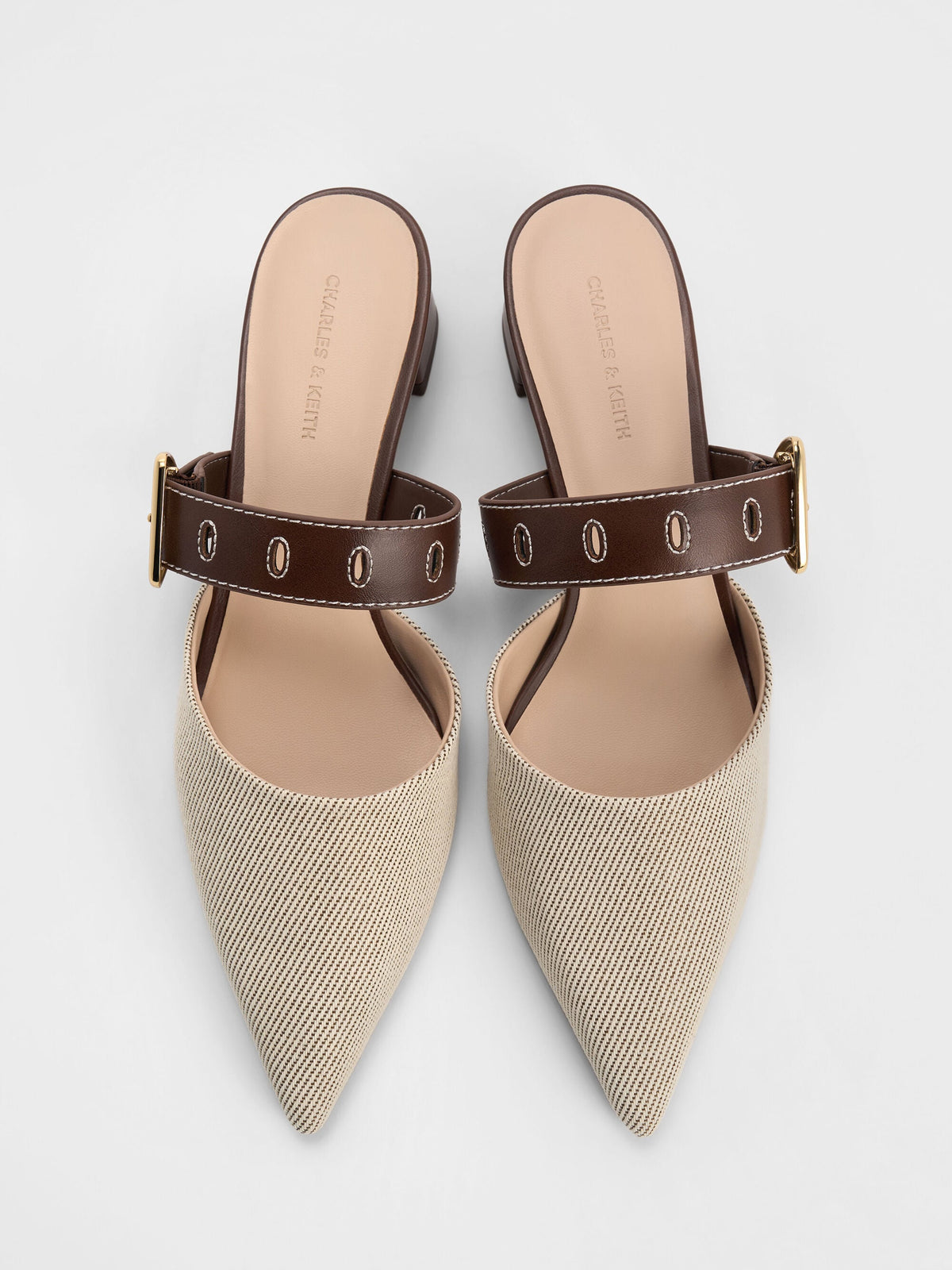 CHARLES & KEITH Exclusive / Sepphe Twill Buckle-Strap Heeled Mules - Brown