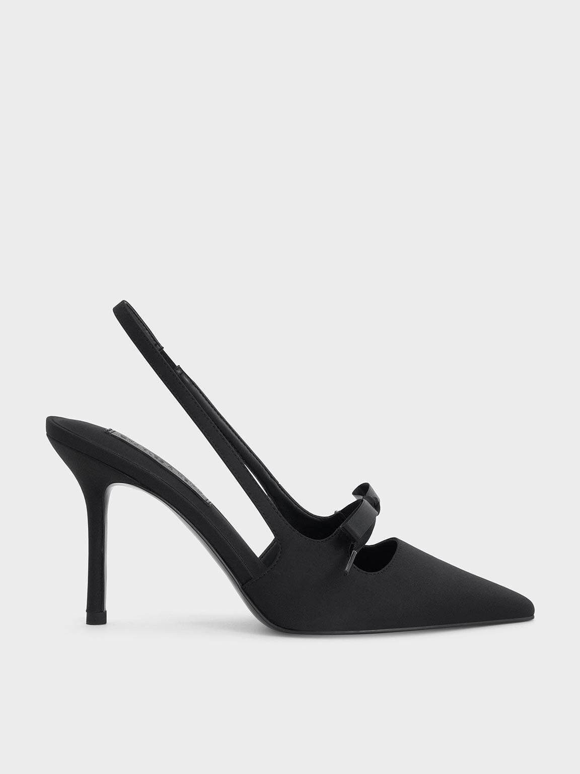 CHARLES & KEITH Premium / Venetia Satin Bow Pointed Slingback Pumps - Black Textured