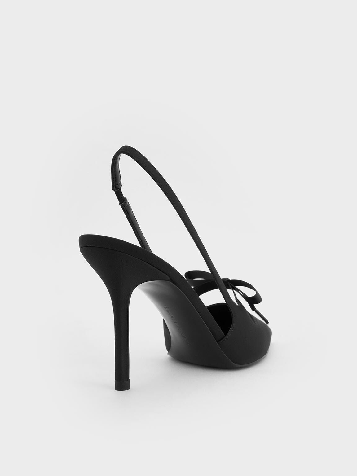 CHARLES & KEITH Premium / Venetia Satin Bow Pointed Slingback Pumps - Black Textured