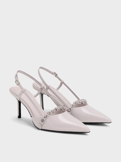 CHARLES & KEITH Quality / Patent Crystal Slingback Pumps - Lilac
