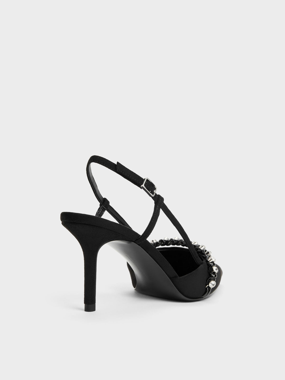 CHARLES & KEITH Latest / Faux Suede Crystal Slingback Pumps - Black Textured