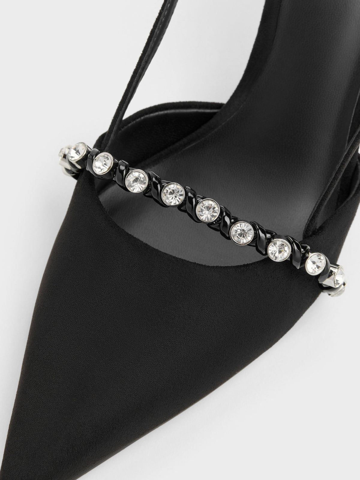 CHARLES & KEITH Latest / Faux Suede Crystal Slingback Pumps - Black Textured