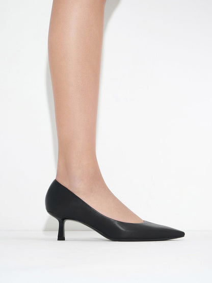 CHARLES & KEITH Smart Buy / Emmy Pointed Kitten Heel Pumps - Black