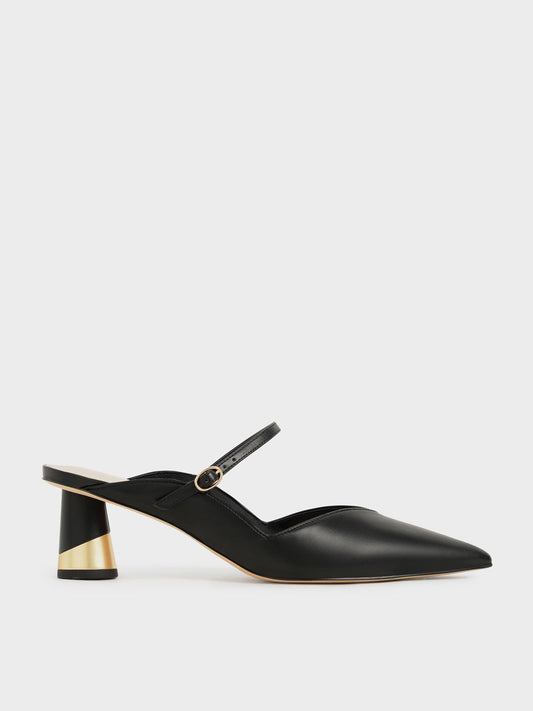 CHARLES & KEITH Value / Cammie Metallic-Heel Mules - Black