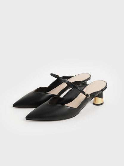 CHARLES & KEITH Value / Cammie Metallic-Heel Mules - Black