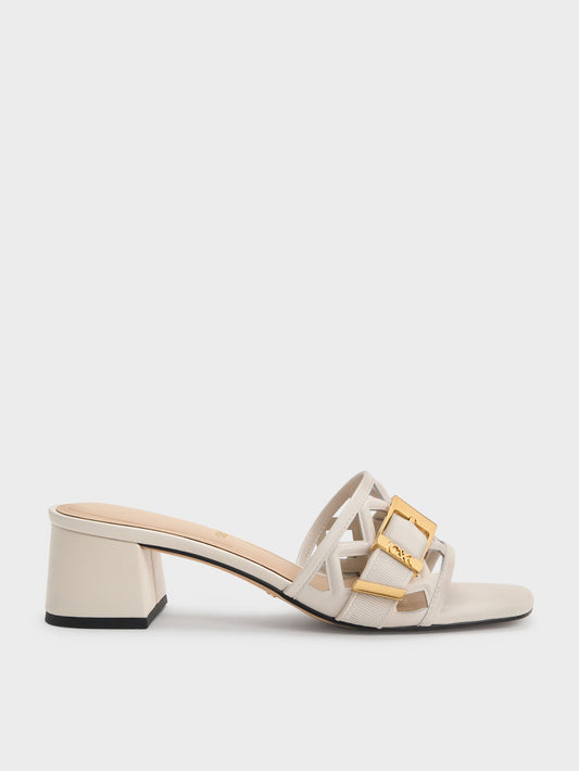 CHARLES & KEITH Discount / Whitney Leather Cut-Out Heeled Mules - Chalk