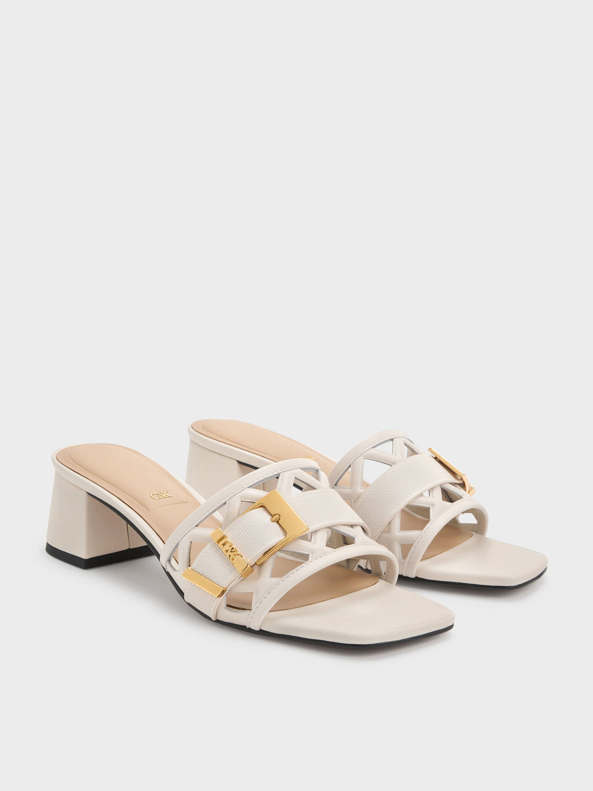 CHARLES & KEITH Discount / Whitney Leather Cut-Out Heeled Mules - Chalk