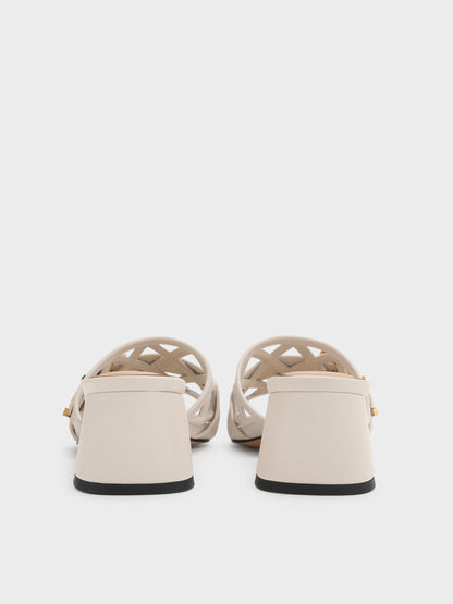 CHARLES & KEITH Discount / Whitney Leather Cut-Out Heeled Mules - Chalk