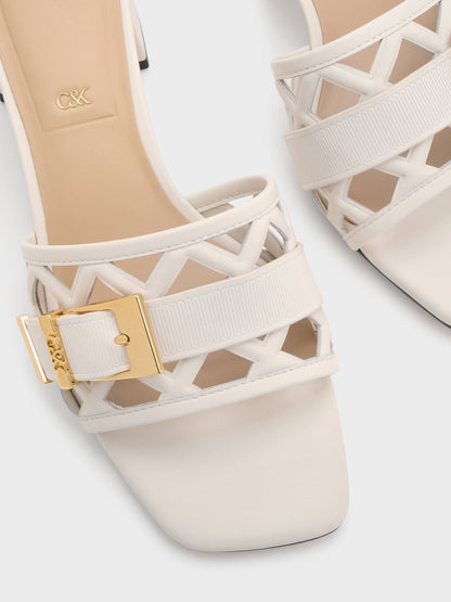 CHARLES & KEITH Discount / Whitney Leather Cut-Out Heeled Mules - Chalk