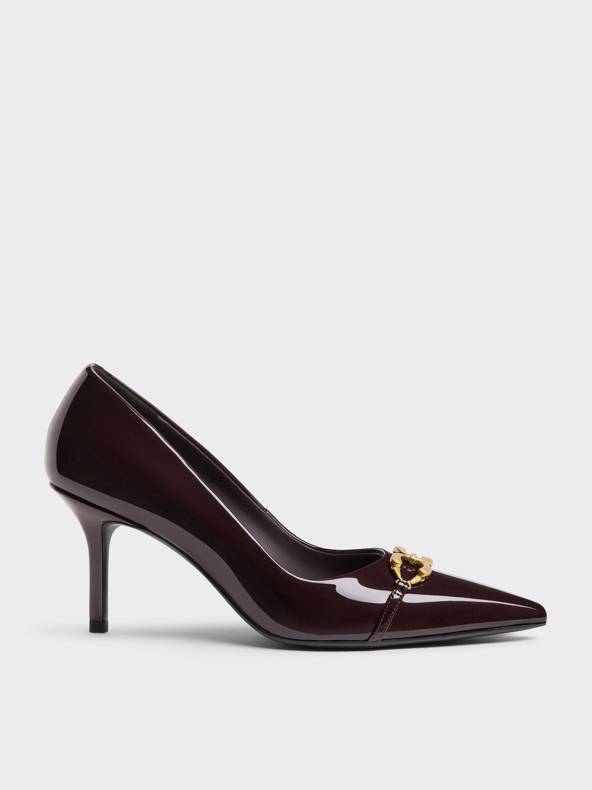 CHARLES & KEITH Latest / Patent Metallic-Buckle Pointed Pumps - Burgundy