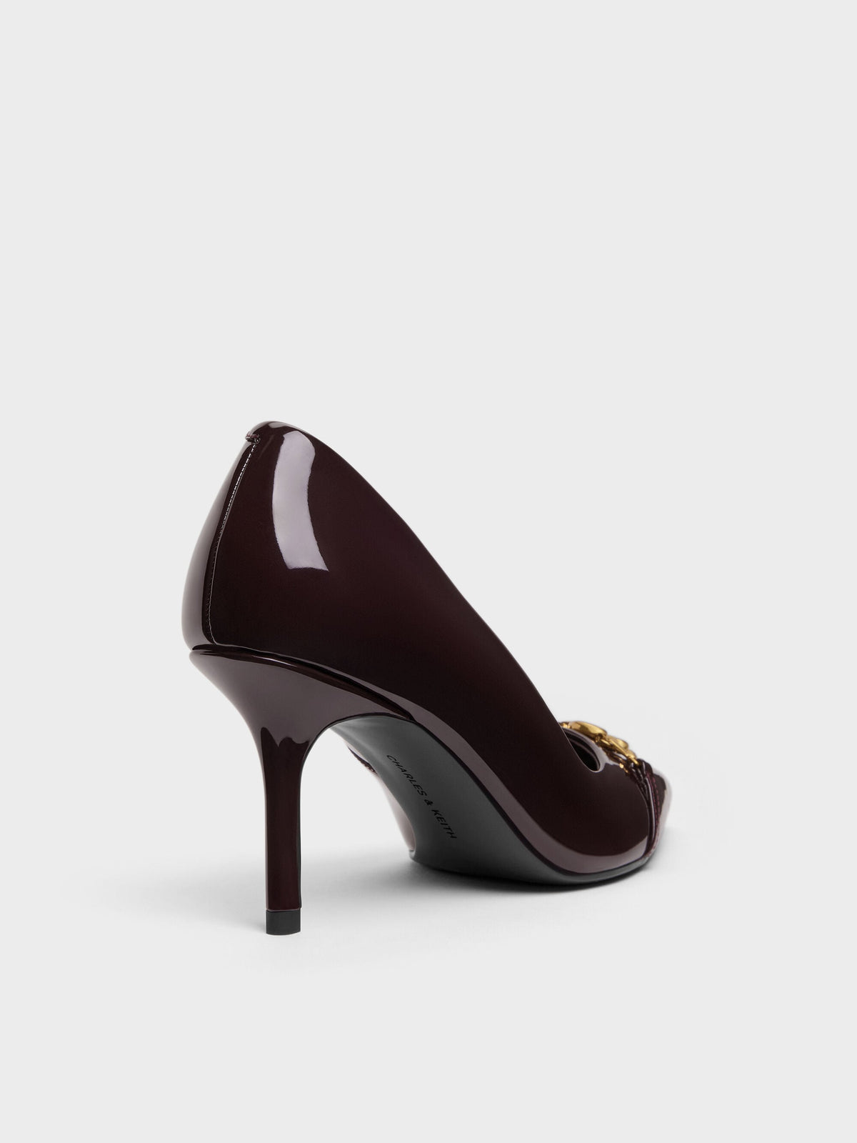 CHARLES & KEITH Latest / Patent Metallic-Buckle Pointed Pumps - Burgundy