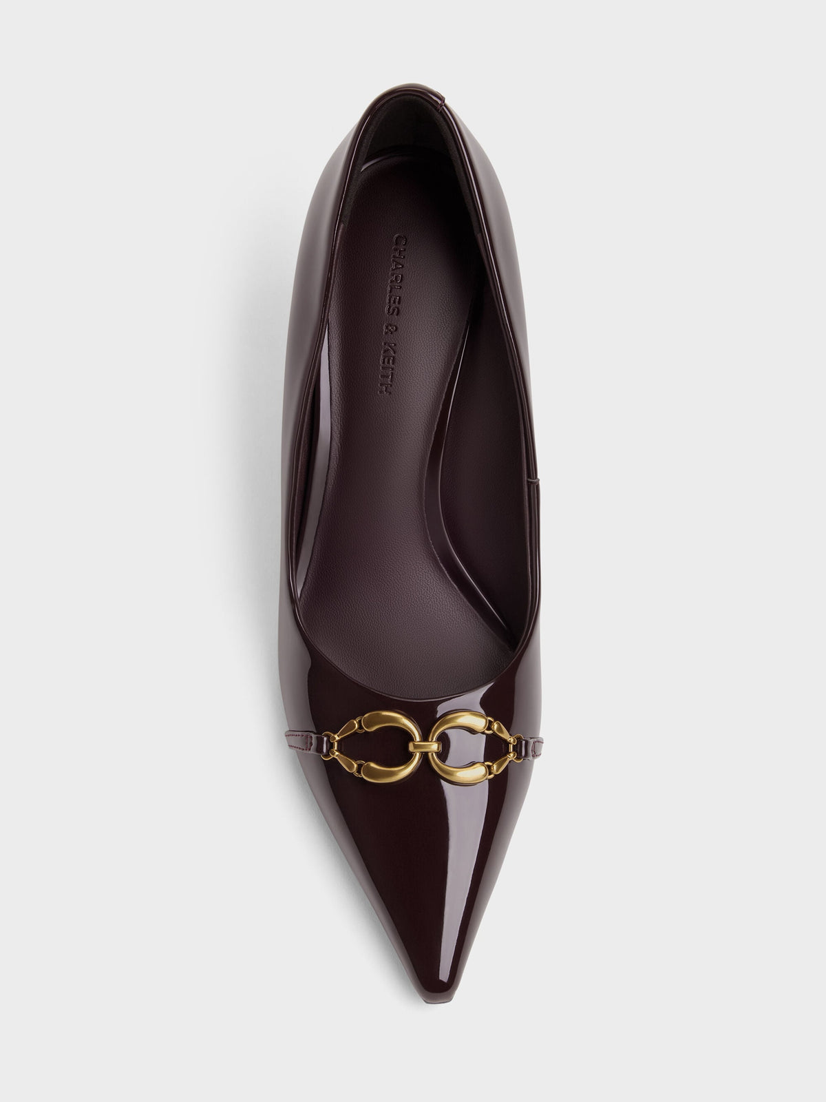 CHARLES & KEITH Latest / Patent Metallic-Buckle Pointed Pumps - Burgundy