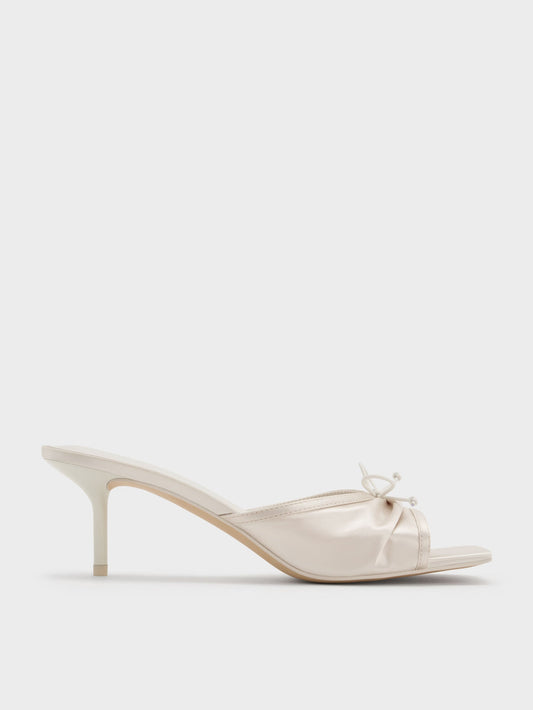 CHARLES & KEITH Trending / Sadira Satin Ruched Bow Heeled Mules - Chalk