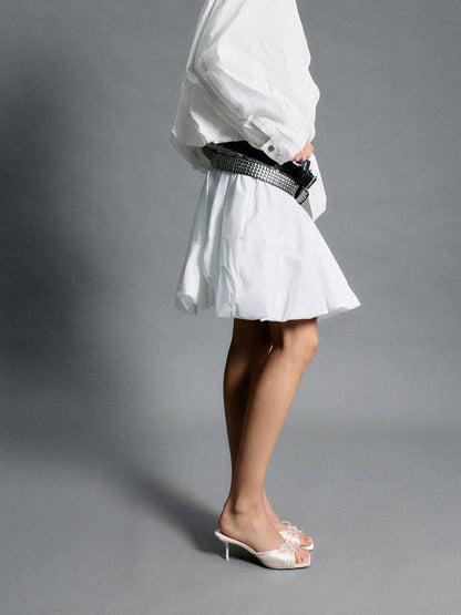 CHARLES & KEITH Trending / Sadira Satin Ruched Bow Heeled Mules - Chalk