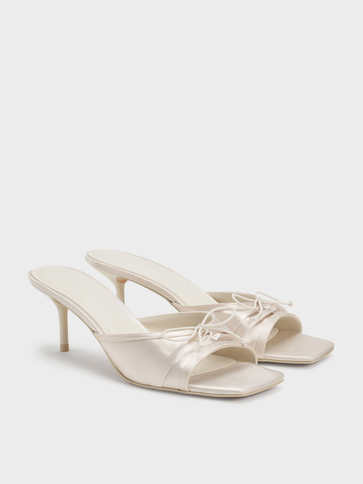 CHARLES & KEITH Trending / Sadira Satin Ruched Bow Heeled Mules - Chalk
