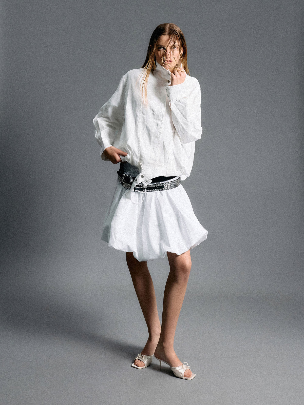 CHARLES & KEITH Trending / Sadira Satin Ruched Bow Heeled Mules - Chalk
