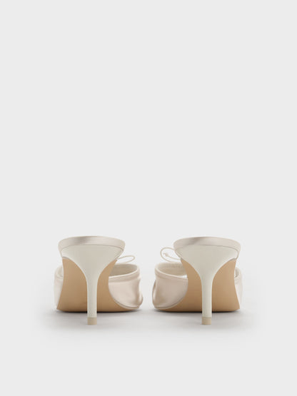 CHARLES & KEITH Trending / Sadira Satin Ruched Bow Heeled Mules - Chalk