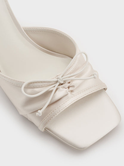 CHARLES & KEITH Trending / Sadira Satin Ruched Bow Heeled Mules - Chalk