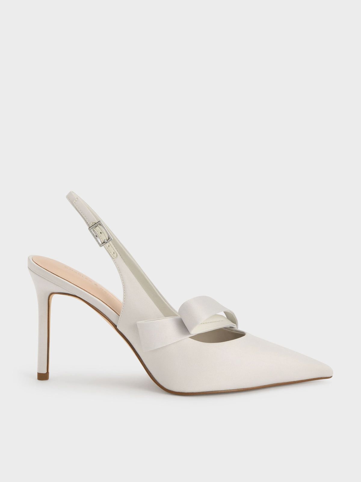 CHARLES & KEITH Popular / Satin Pleated-Strap Slingback Pumps - Light Grey