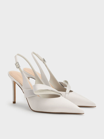 CHARLES & KEITH Popular / Satin Pleated-Strap Slingback Pumps - Light Grey