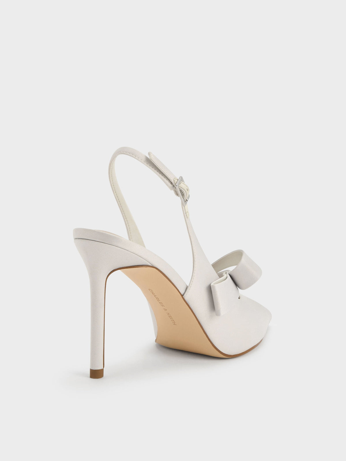 CHARLES & KEITH Popular / Satin Pleated-Strap Slingback Pumps - Light Grey