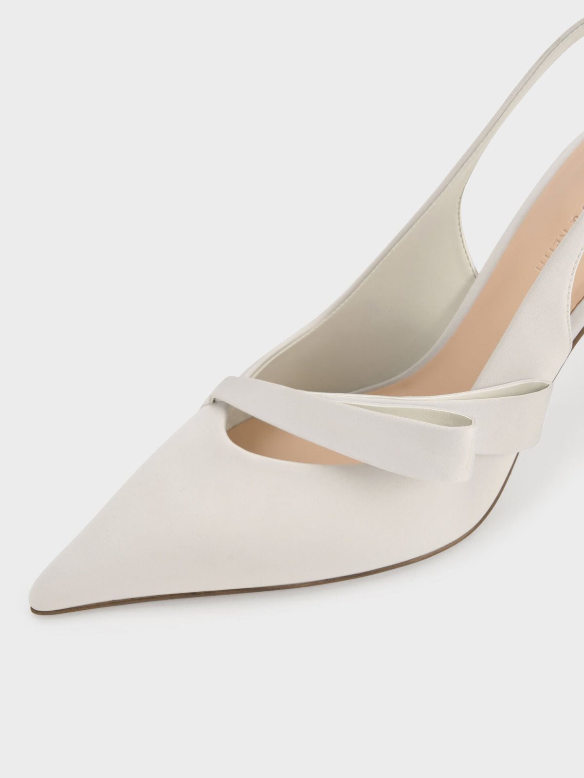 CHARLES & KEITH Popular / Satin Pleated-Strap Slingback Pumps - Light Grey