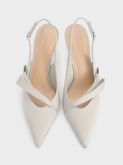 CHARLES & KEITH Popular / Satin Pleated-Strap Slingback Pumps - Light Grey