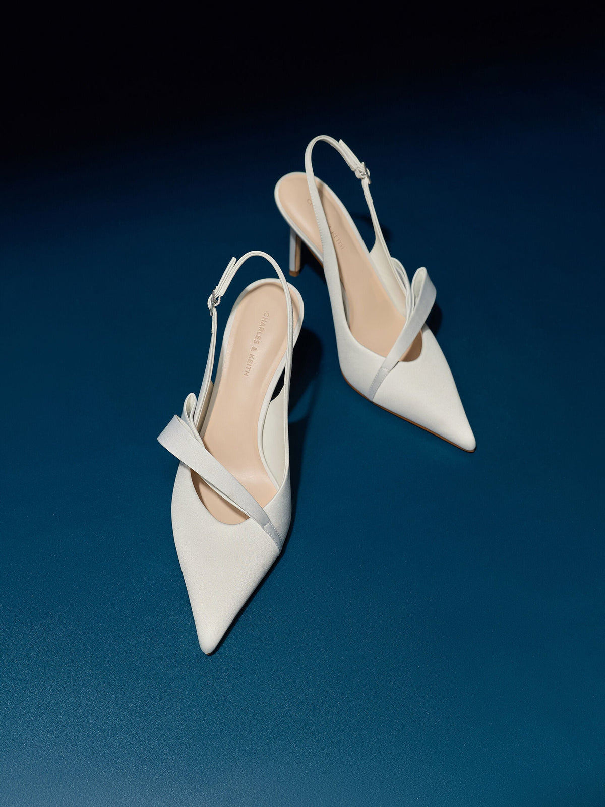 CHARLES & KEITH Popular / Satin Pleated-Strap Slingback Pumps - Light Grey