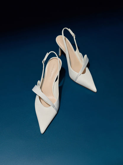 CHARLES & KEITH Popular / Satin Pleated-Strap Slingback Pumps - Light Grey