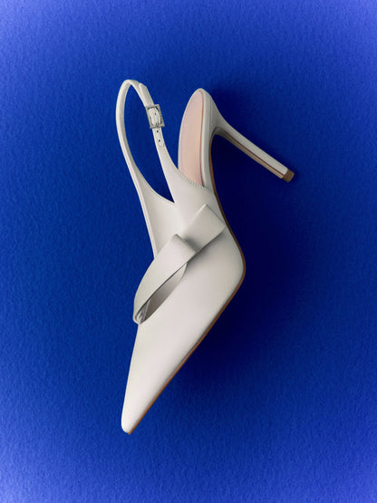CHARLES & KEITH Popular / Satin Pleated-Strap Slingback Pumps - Light Grey