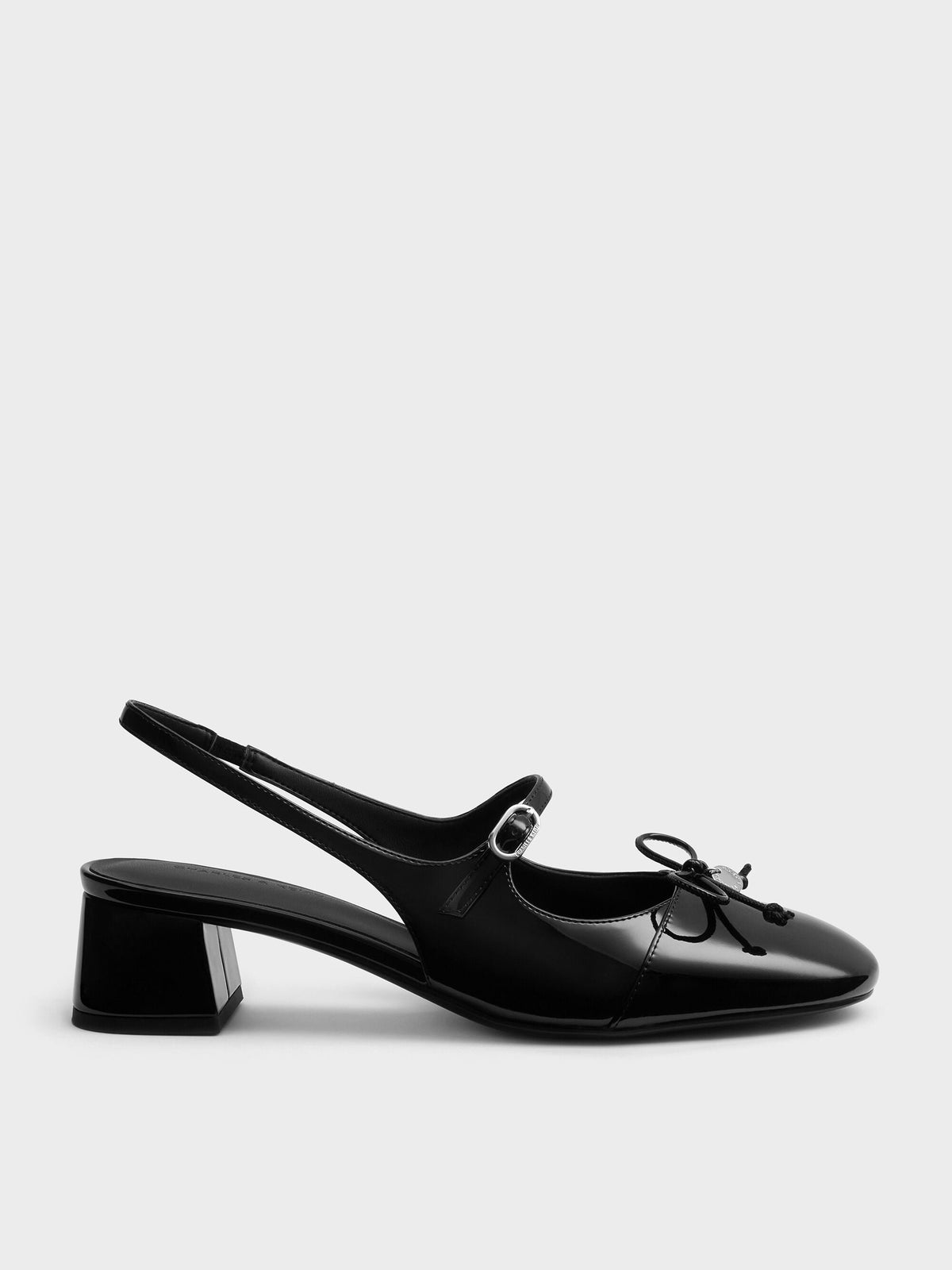 CHARLES & KEITH Essential / Patent Bow Slingback Pumps - Black Patent