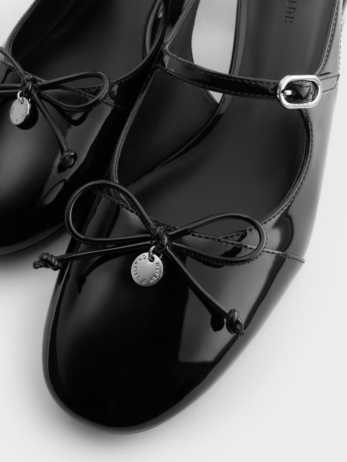 CHARLES & KEITH Essential / Patent Bow Slingback Pumps - Black Patent