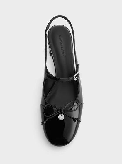 CHARLES & KEITH Essential / Patent Bow Slingback Pumps - Black Patent