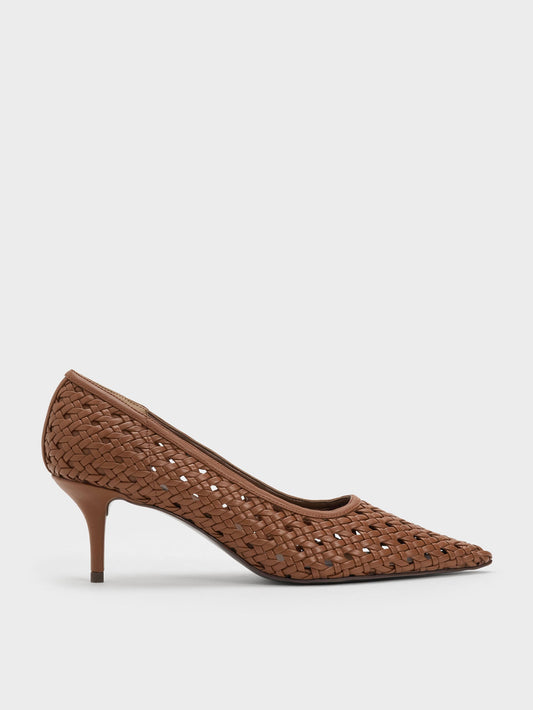 CHARLES & KEITH Everyday / Woven Pointed Stiletto Pumps - Brown