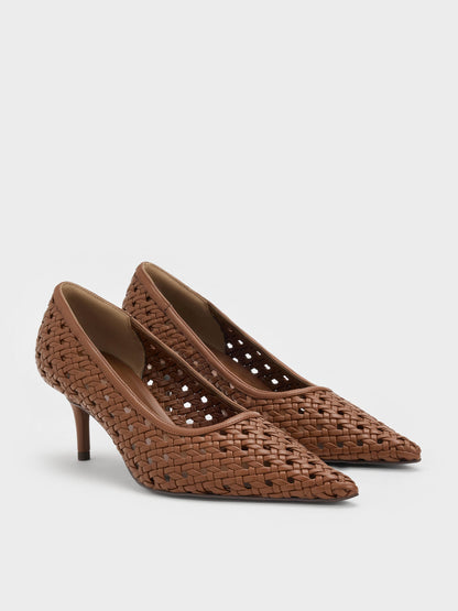 CHARLES & KEITH Everyday / Woven Pointed Stiletto Pumps - Brown