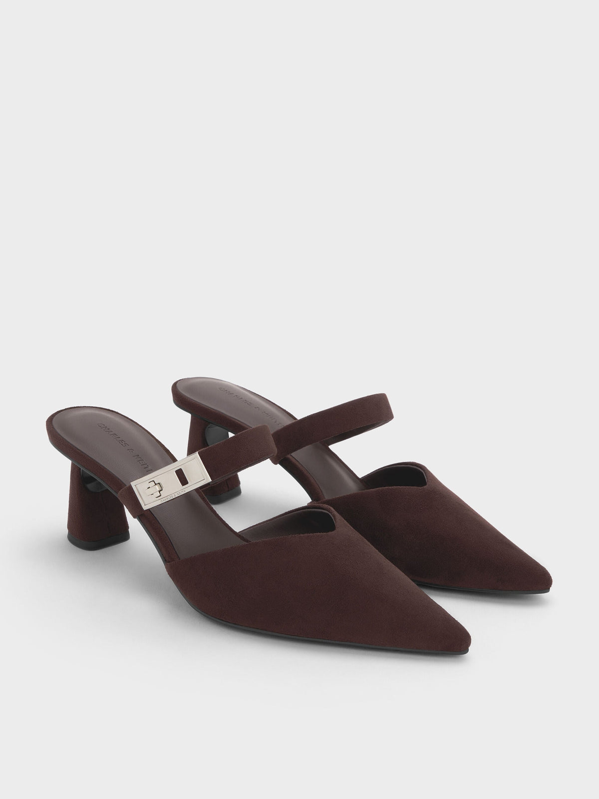 CHARLES & KEITH Featured / Lando Faux Suede Heeled Mules - Dark Brown Textured