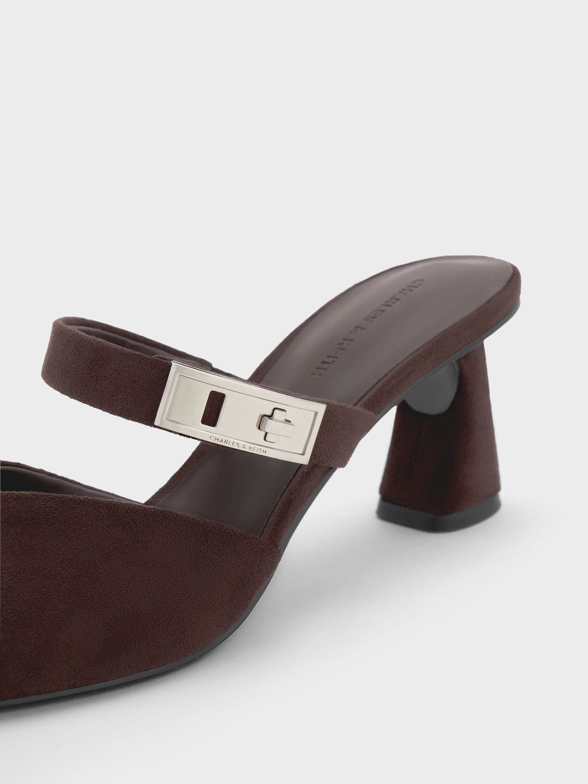 CHARLES & KEITH Featured / Lando Faux Suede Heeled Mules - Dark Brown Textured