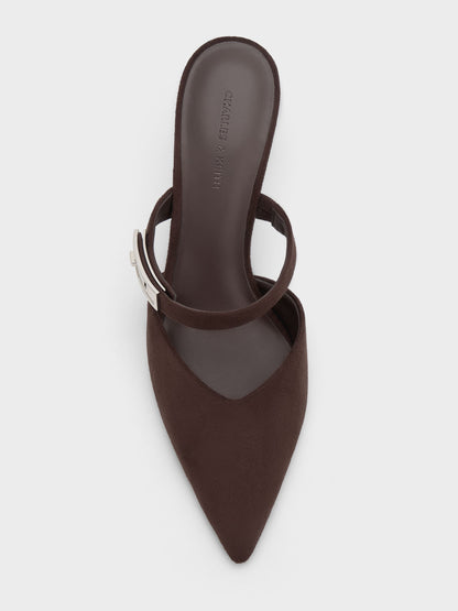 CHARLES & KEITH Featured / Lando Faux Suede Heeled Mules - Dark Brown Textured
