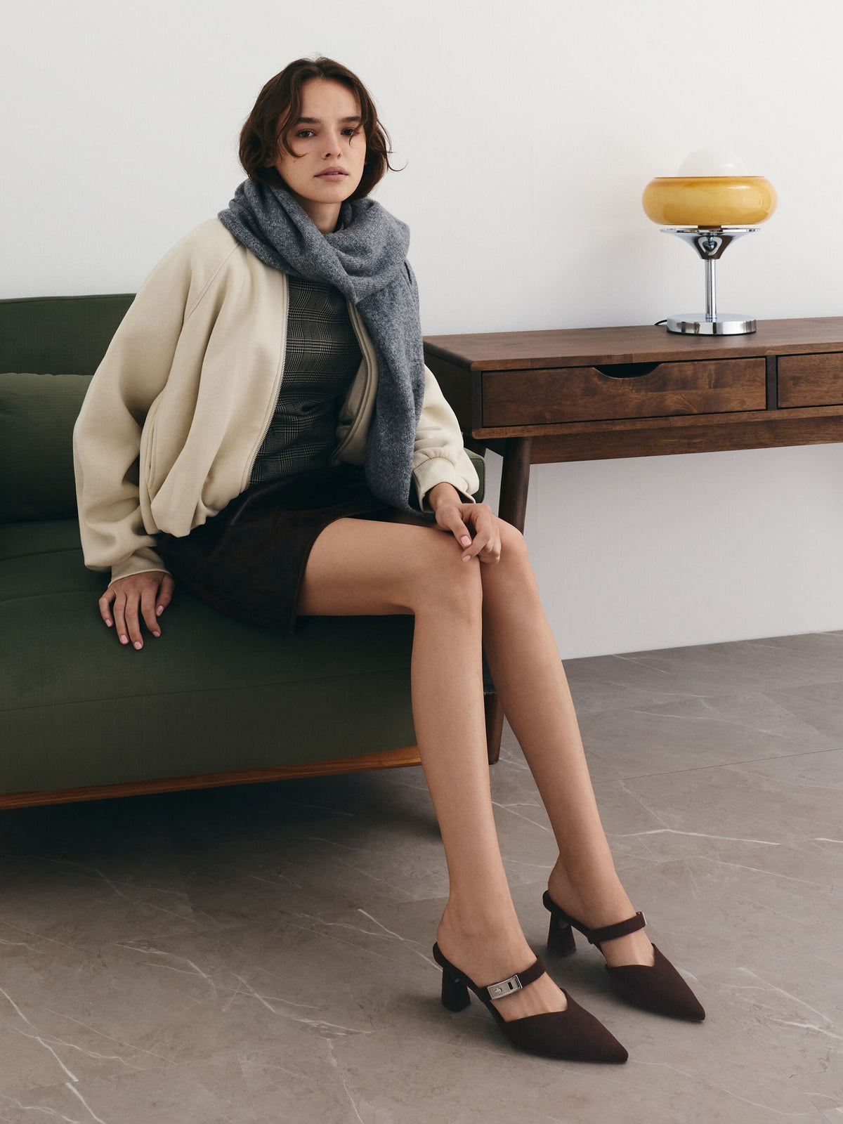 CHARLES & KEITH Featured / Lando Faux Suede Heeled Mules - Dark Brown Textured