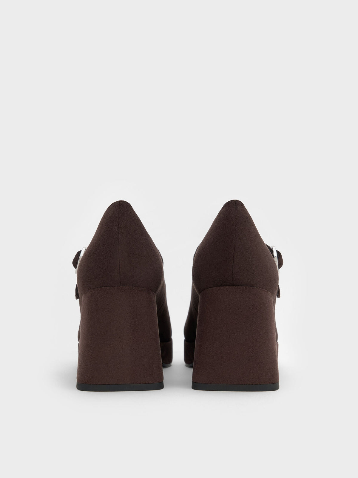 CHARLES & KEITH Exclusive / Faux Suede Platform Mary Jane Pumps - Dark Brown Textured