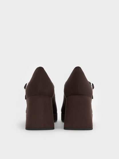 CHARLES & KEITH Exclusive / Faux Suede Platform Mary Jane Pumps - Dark Brown Textured