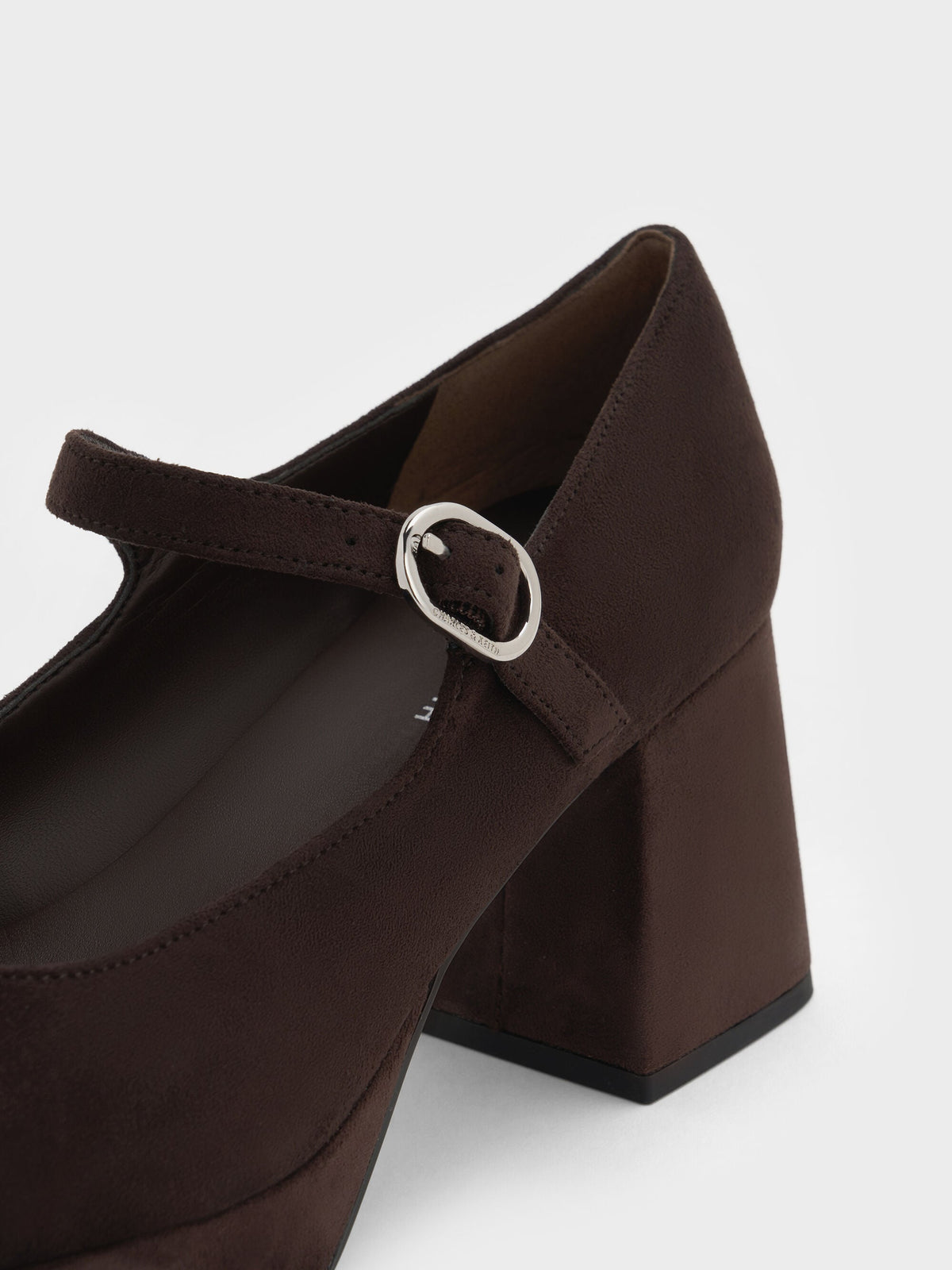 CHARLES & KEITH Exclusive / Faux Suede Platform Mary Jane Pumps - Dark Brown Textured