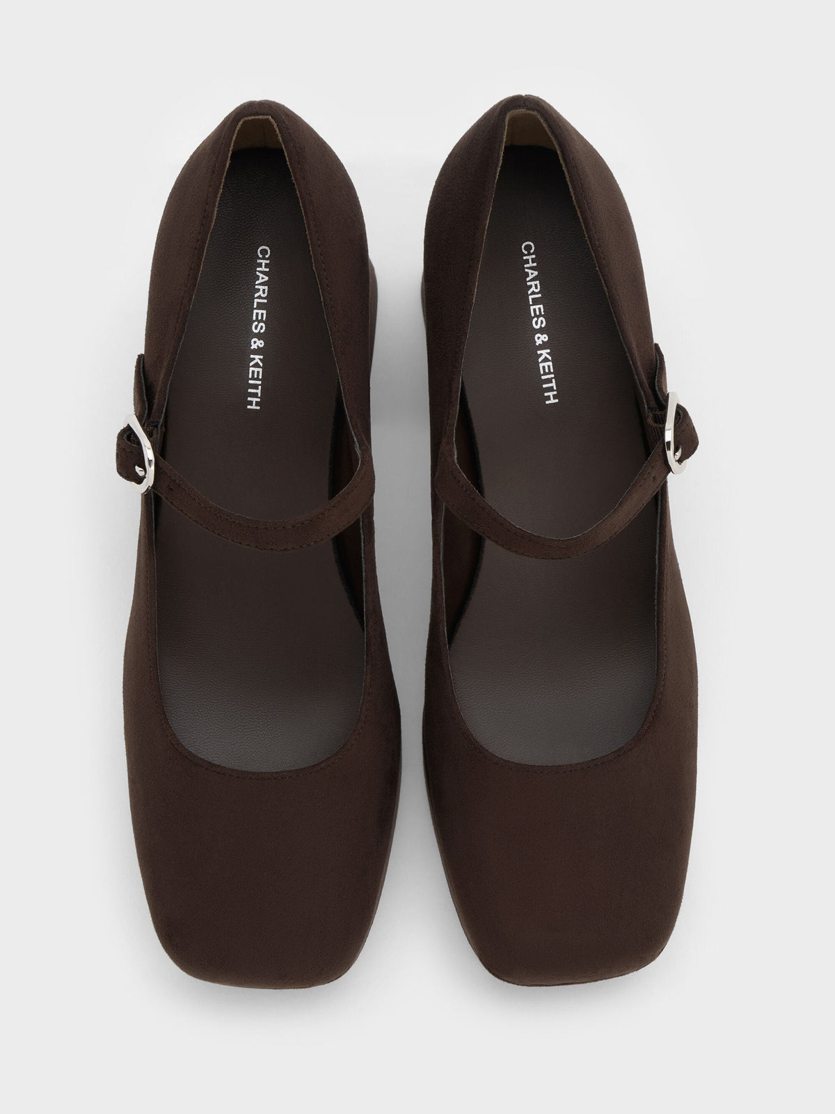 CHARLES & KEITH Exclusive / Faux Suede Platform Mary Jane Pumps - Dark Brown Textured
