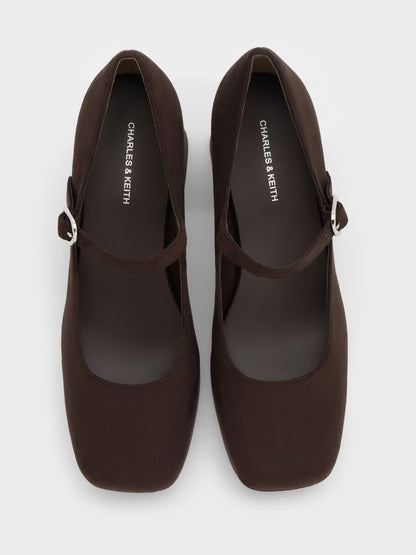 CHARLES & KEITH Exclusive / Faux Suede Platform Mary Jane Pumps - Dark Brown Textured