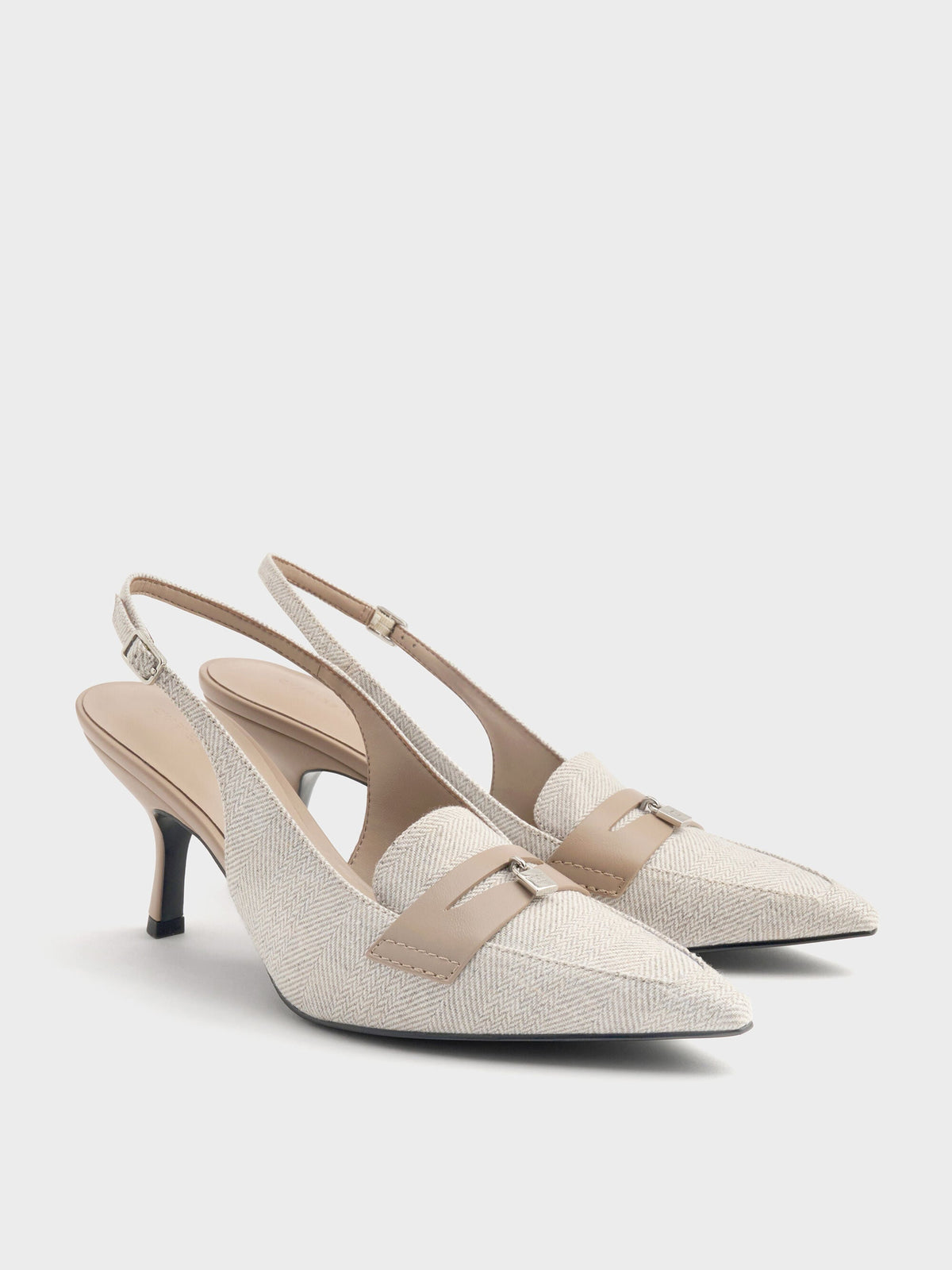 CHARLES & KEITH Recommended / Griselda Two-Tone Slingback Pumps - Light Grey