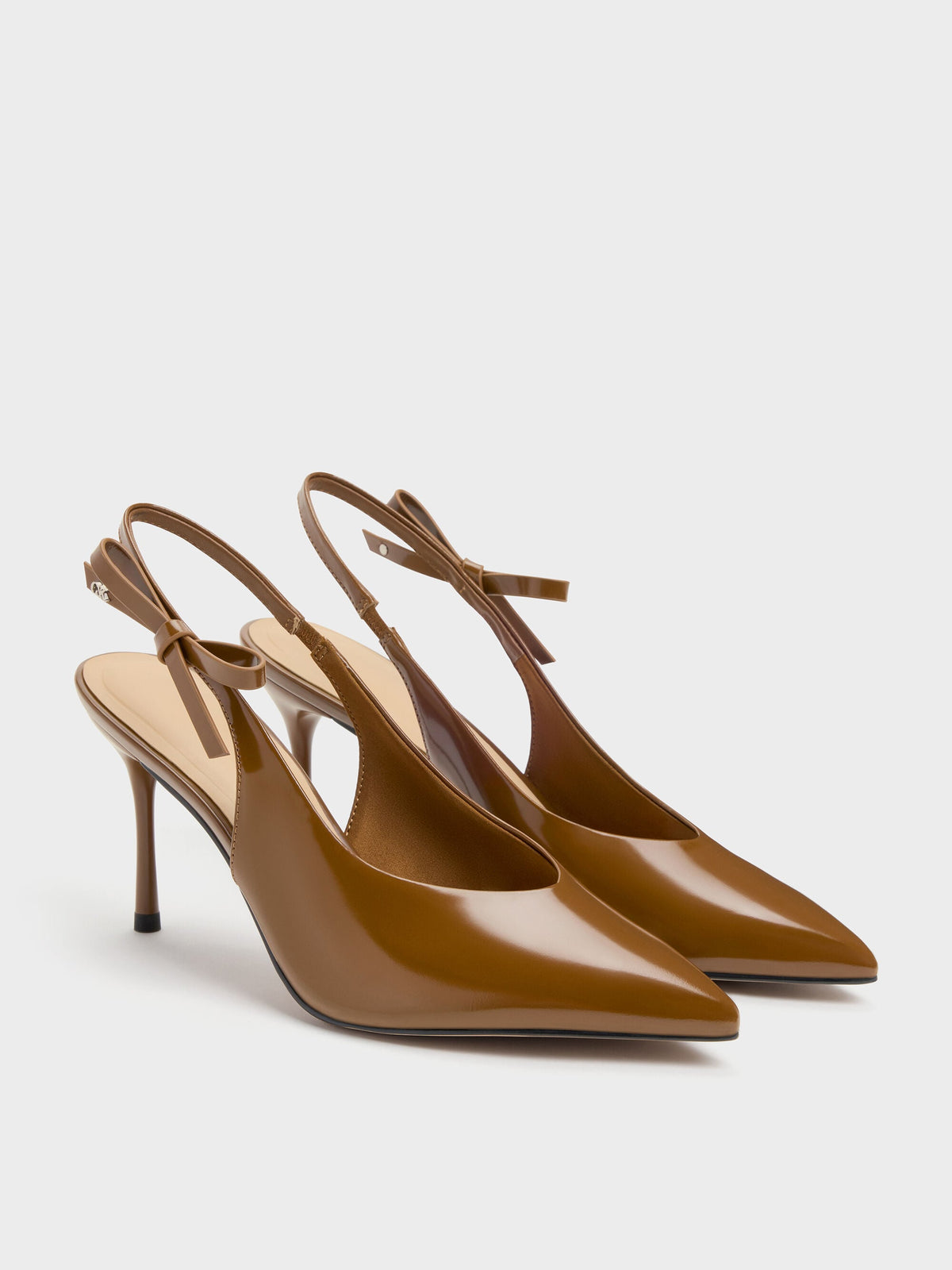 CHARLES & KEITH New / Anastasia Leather Slingback Pumps - Brown