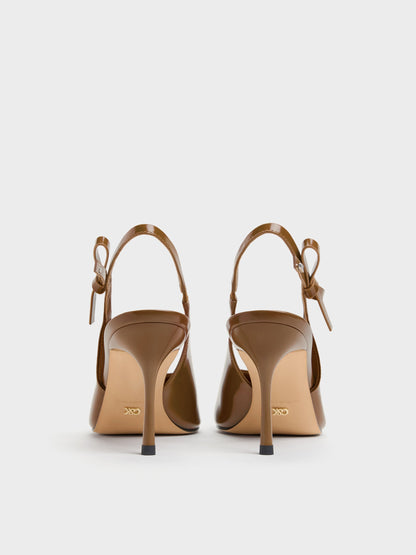 CHARLES & KEITH New / Anastasia Leather Slingback Pumps - Brown
