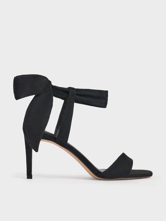 CHARLES & KEITH Signature / Eliana Textured Tie-Around Heeled Sandals - Black Textured