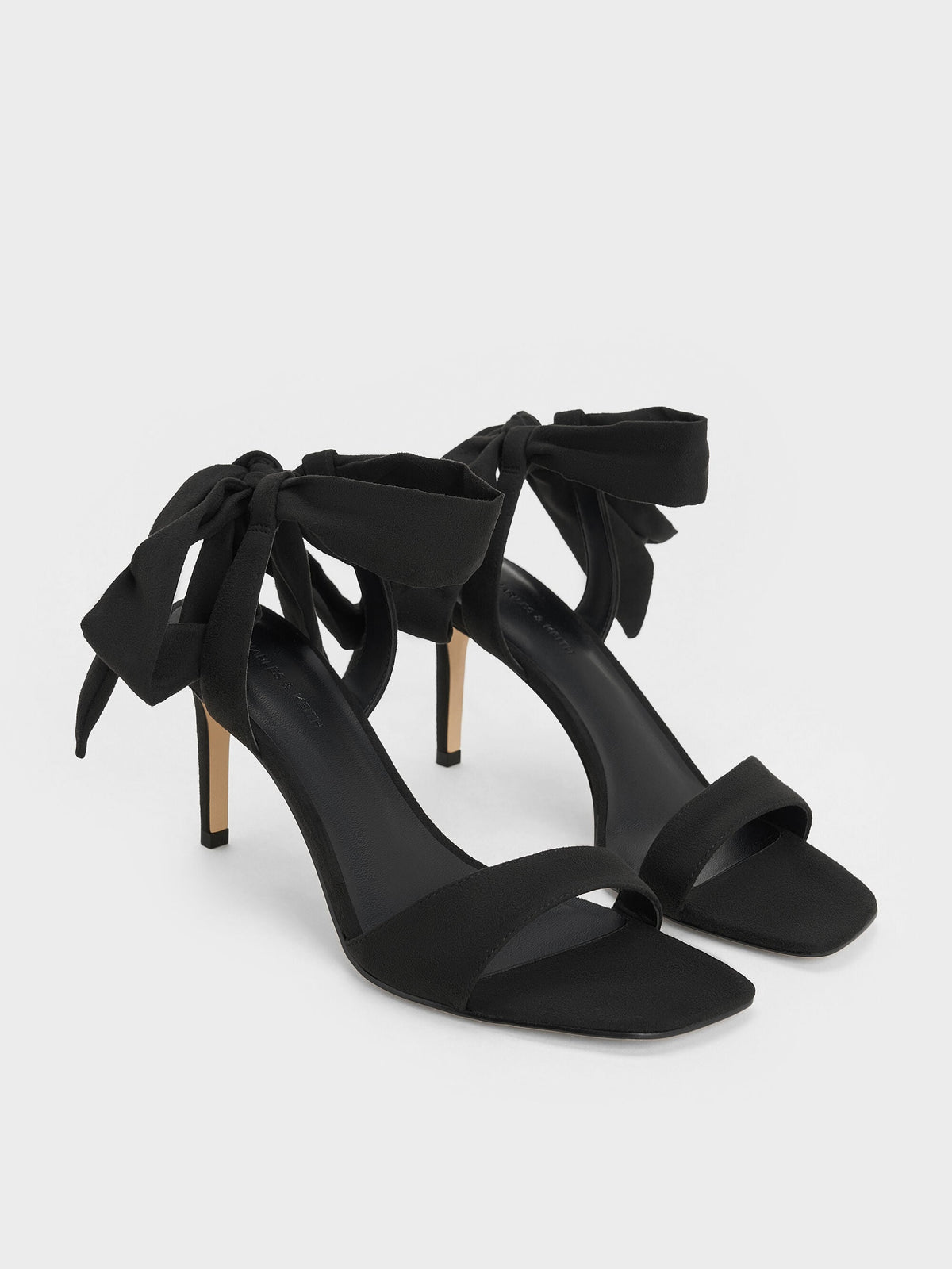 CHARLES & KEITH Signature / Eliana Textured Tie-Around Heeled Sandals - Black Textured